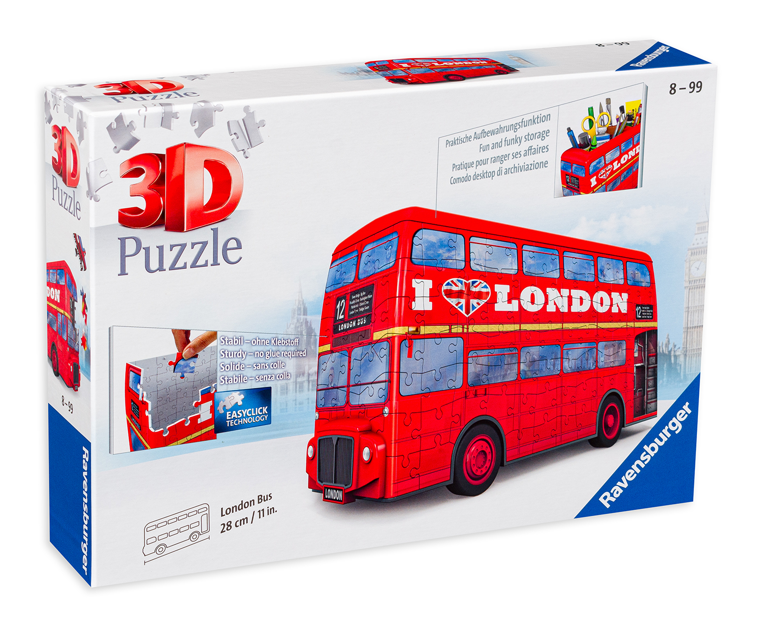 3D пъзел Ravensburger от 216 части - Моливник-Лондонски автобус