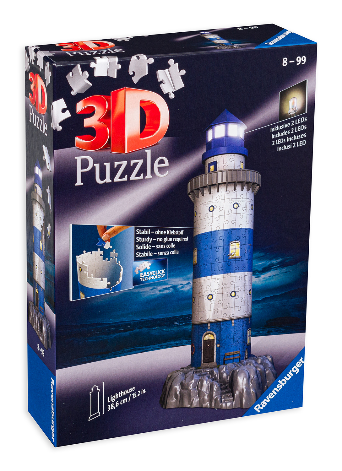3D пъзел Ravensburger от 216 части - Морски фар, със светлини