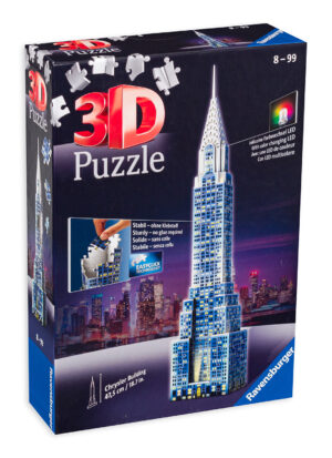 3D пъзел Ravensburger от 216 части - Светещ Крайслер билдинг през нощта