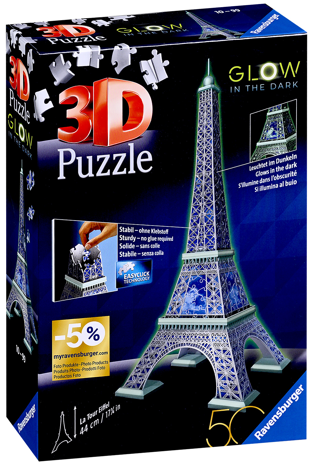 3D Пъзел Ravensburger от 216 части - Светеща в тъмното Айфелова кула