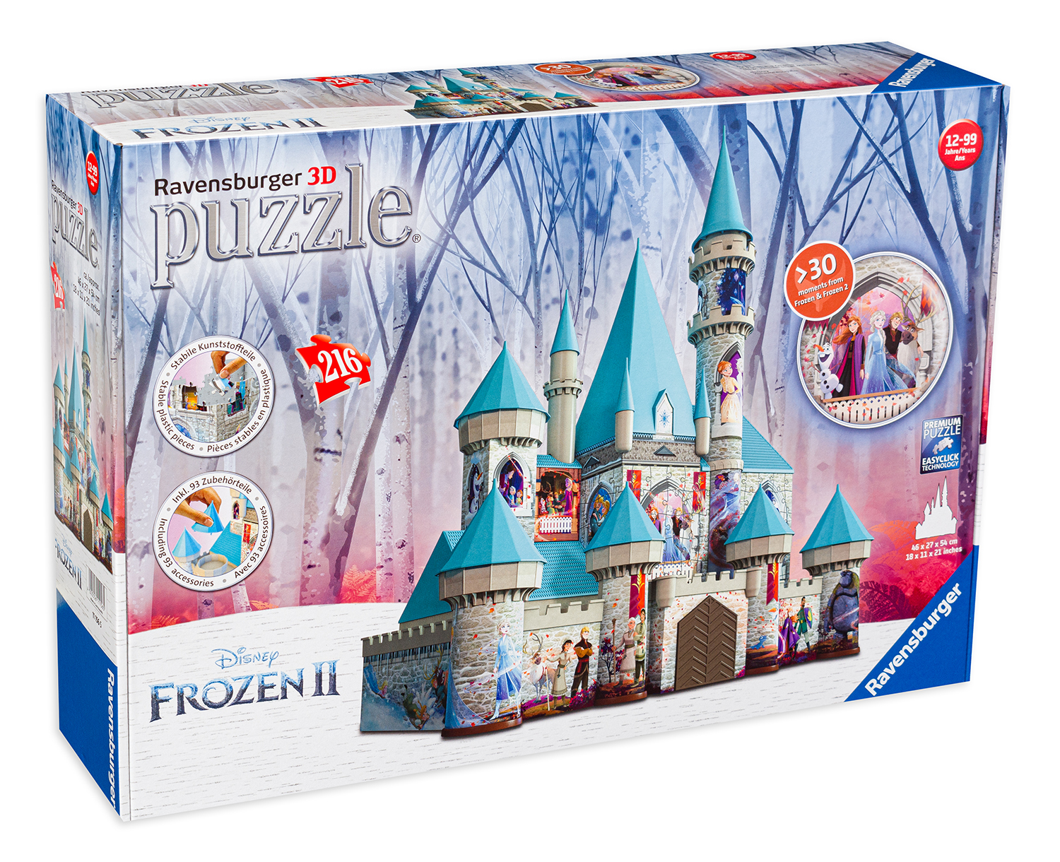 3D пъзел Ravensburger от 216 части - Замъкът на Елза и Анна, Замръзналото кралство 2