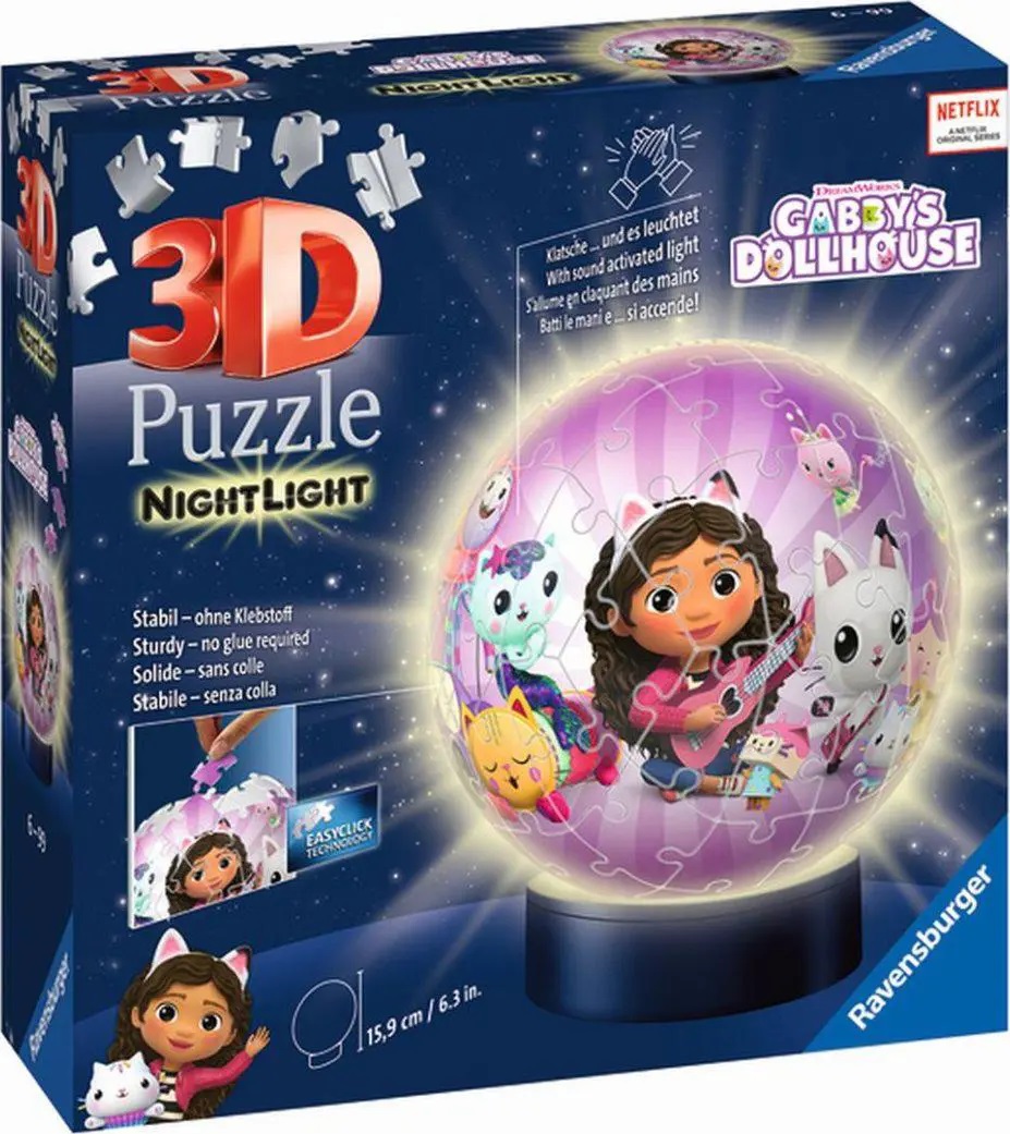 3D Пъзел Ravensburger от 72 части - Нощна лампа Gabby's Dollhouse