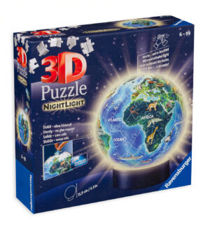 3D пъзел Ravensburger от 72 части - Глобус с нощна светлина