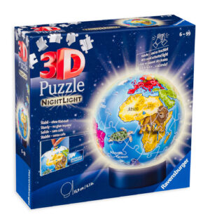 3D пъзел Ravensburger от 72 части - Глобус, светещ
