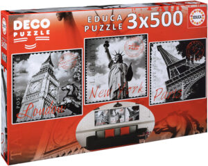 Пъзел Educa от 3 x 500 части - Големите градове