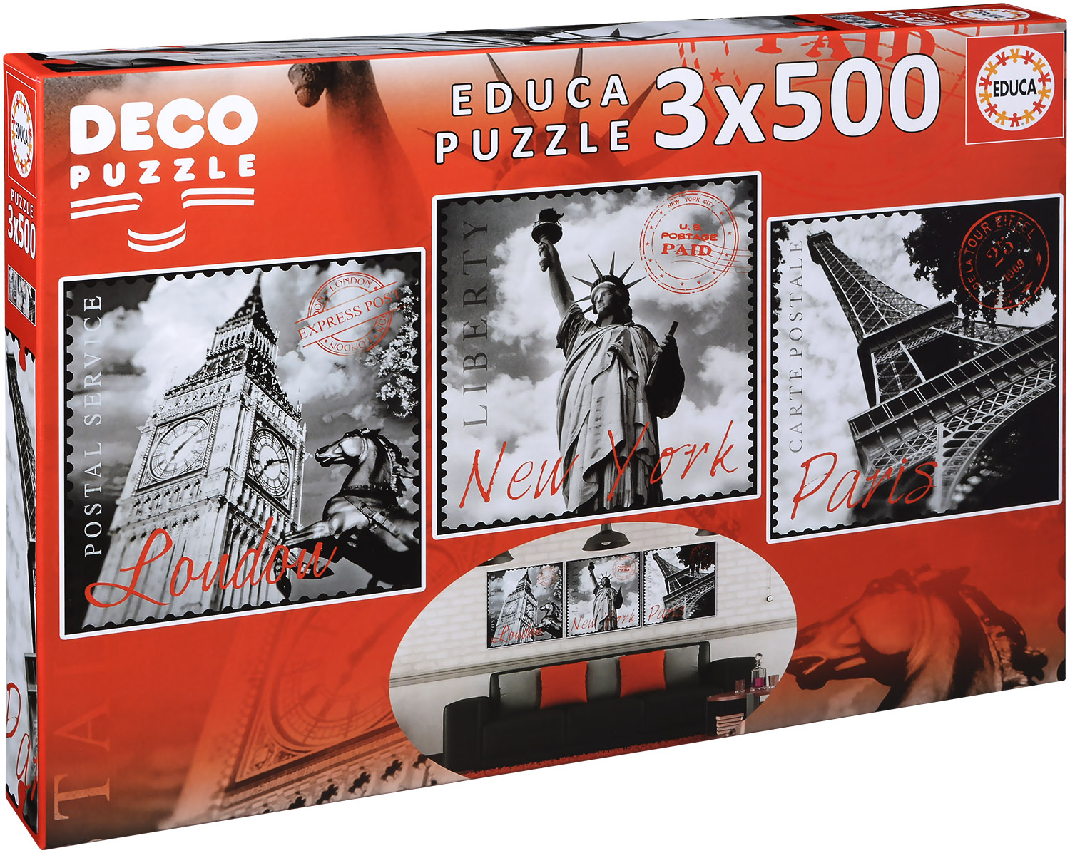 Пъзел Educa от 3 x 500 части - Големите градове
