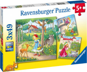 Пъзел Ravensburger от 3 x 49 части - Рапунцел, Червената шапчица, Принца-жабок