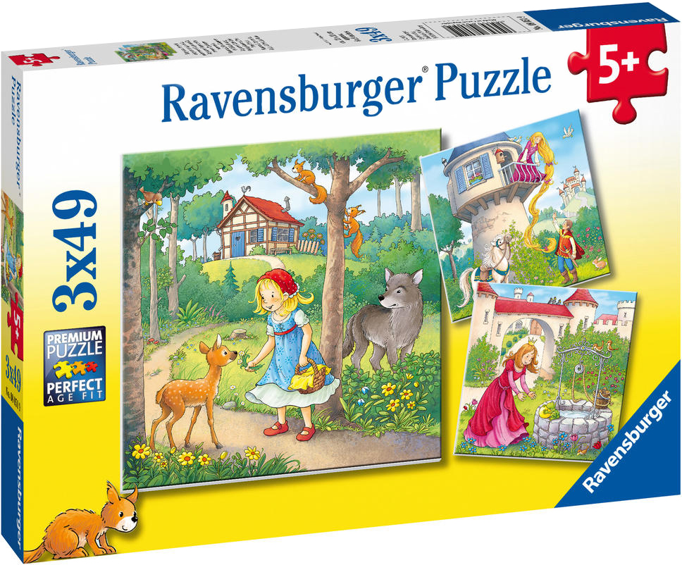 Пъзел Ravensburger от 3 x 49 части - Рапунцел, Червената шапчица, Принца-жабок