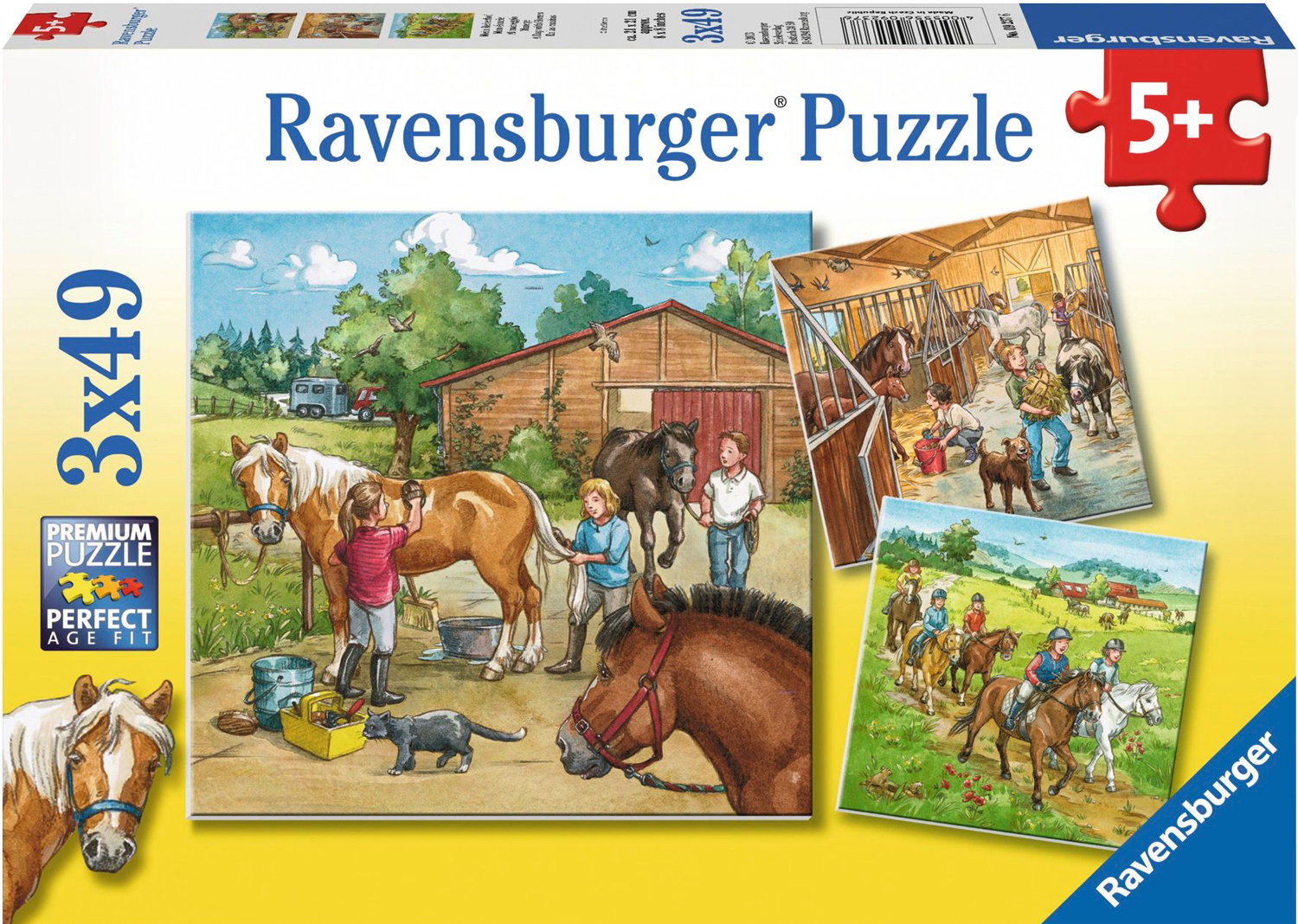 Пъзел Ravensburger от 3 x 49 части - Ден с конете