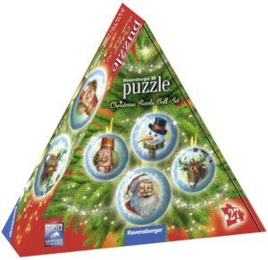 3D пъзел Ravensburger от 4 x 27 части - Коледни топки в подаръчна кутия