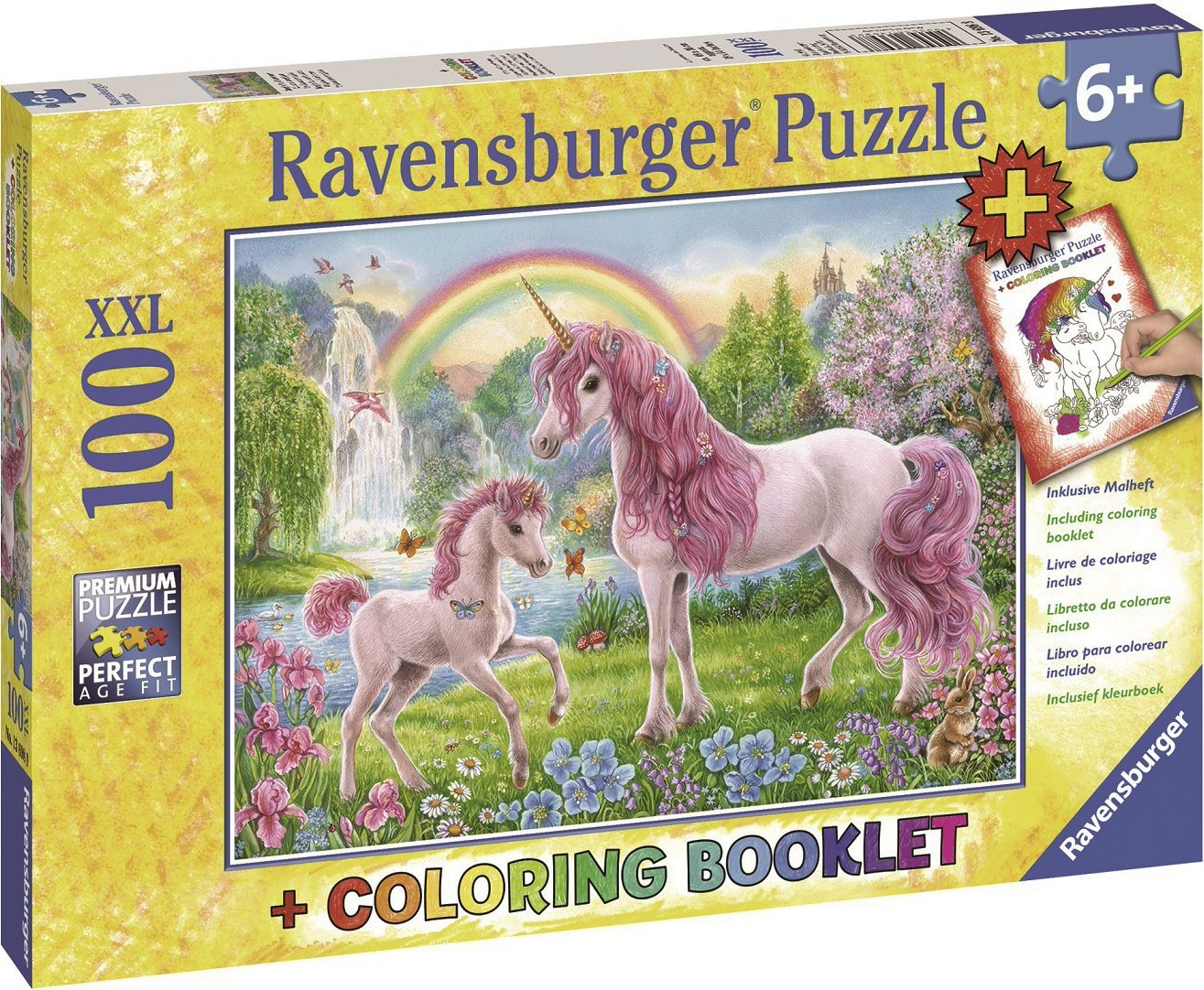 Пъзел Ravensburger от 100 XXL части - Магични животни, с книжка за оцветяване