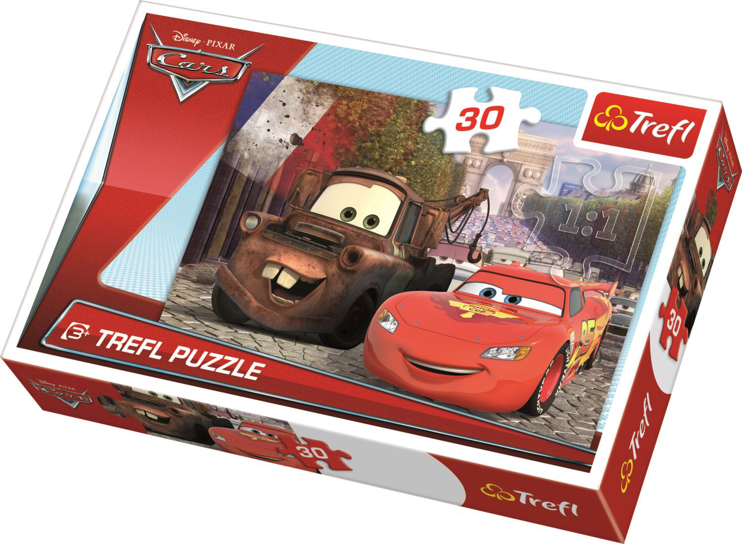 Пъзел Trefl от 30 части - Колите 2, Матю и Светкавицата Маккуин в Европа