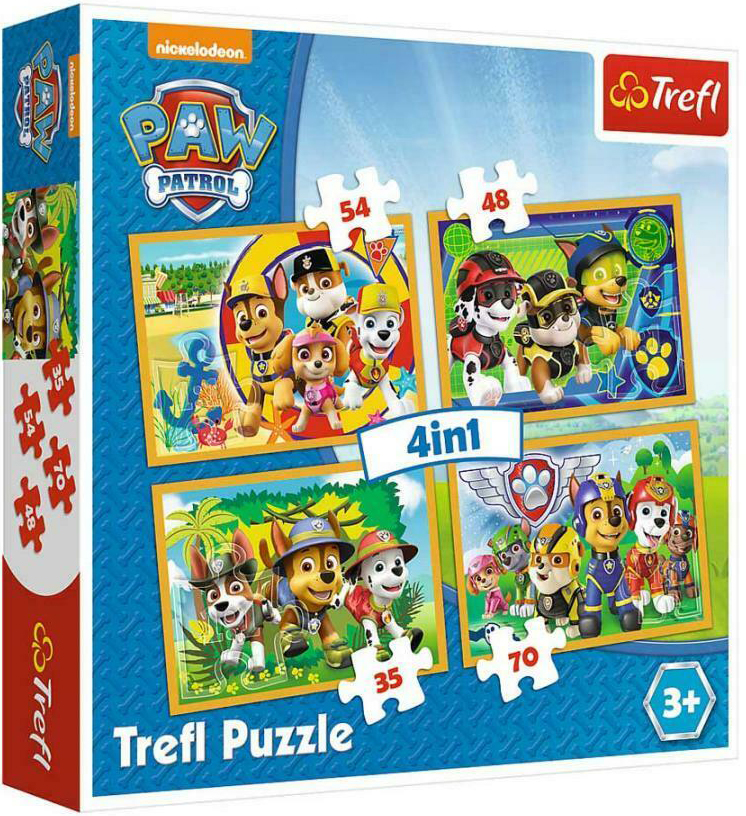 Пъзел Trefl 4 в 1 - Пес Патрул, Винаги на време