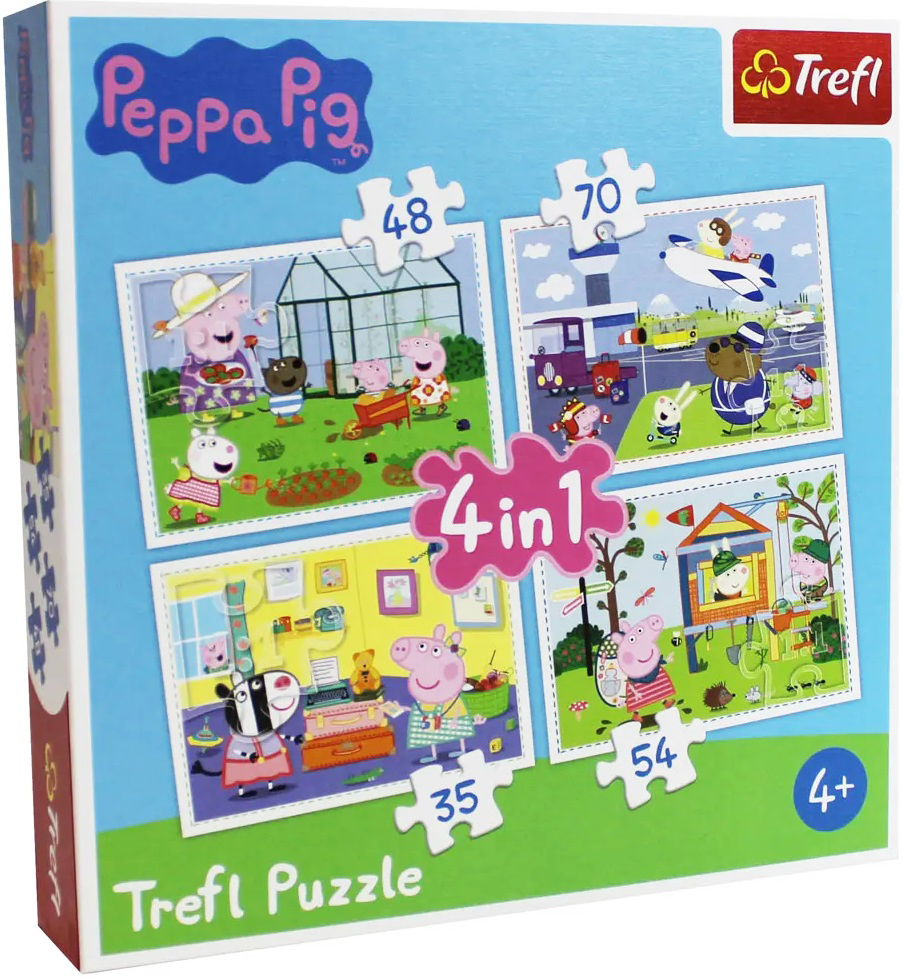 Пъзел Trefl 4 в 1 - Прасето Пепа на празнична почивка