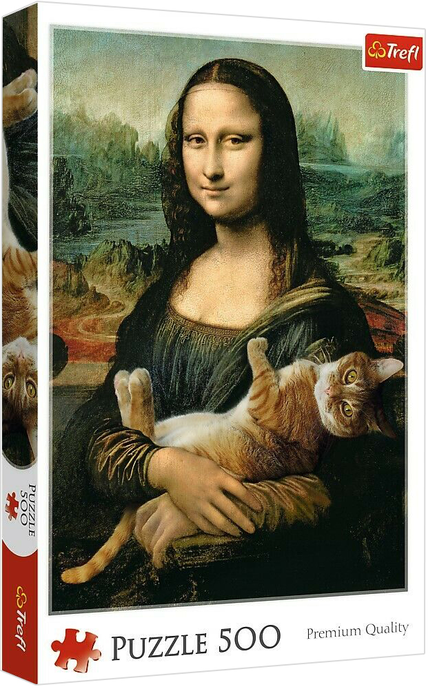 Пъзел Trefl от 500 части - Мона Лиза и мъркащо коте