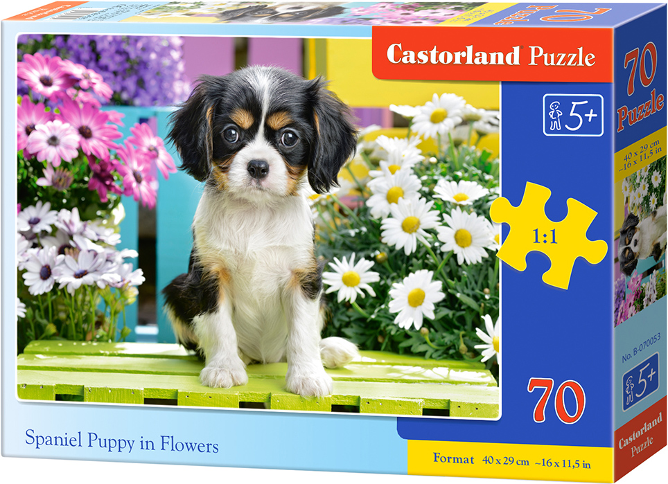 Пъзел Castorland от 70 части - Кученце Шпаньол в цветята