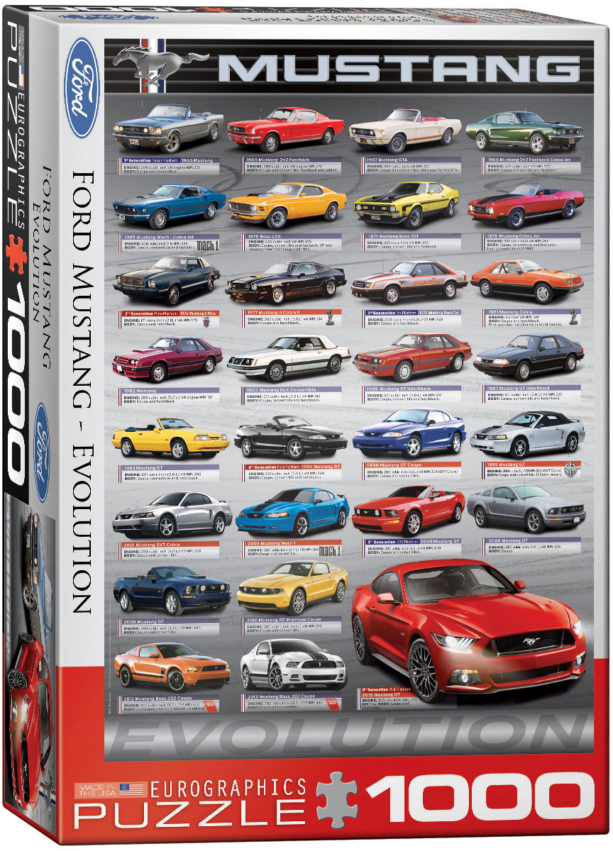 Пъзел Eurographics от 1000 части Вертикален – Развитието на автомобилите Форд Мустанг