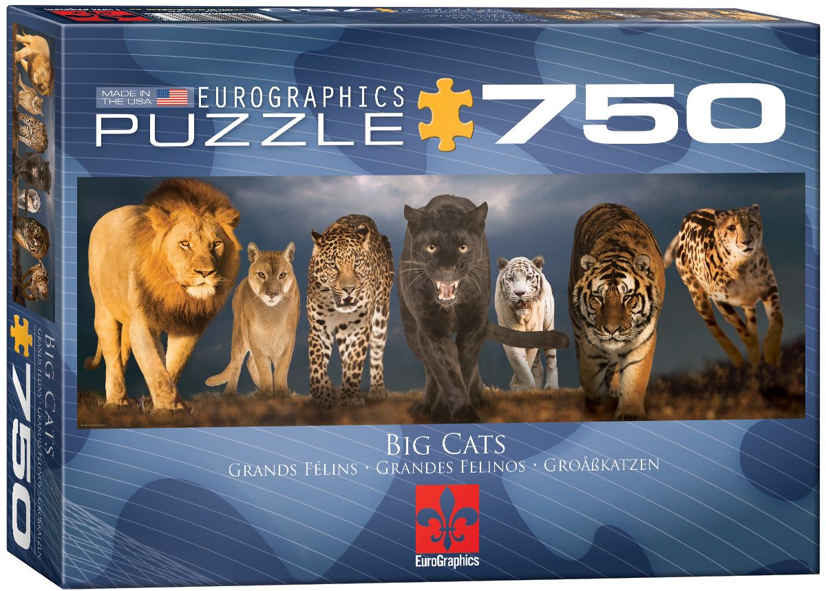 Панорамен пъзел Eurographics от 750 части – Големи котки