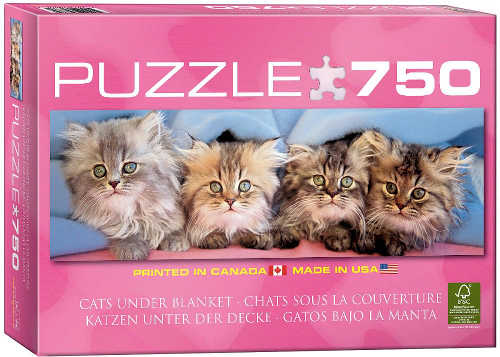 Панорамен пъзел Eurographics от 750 части – Котенца под завивката