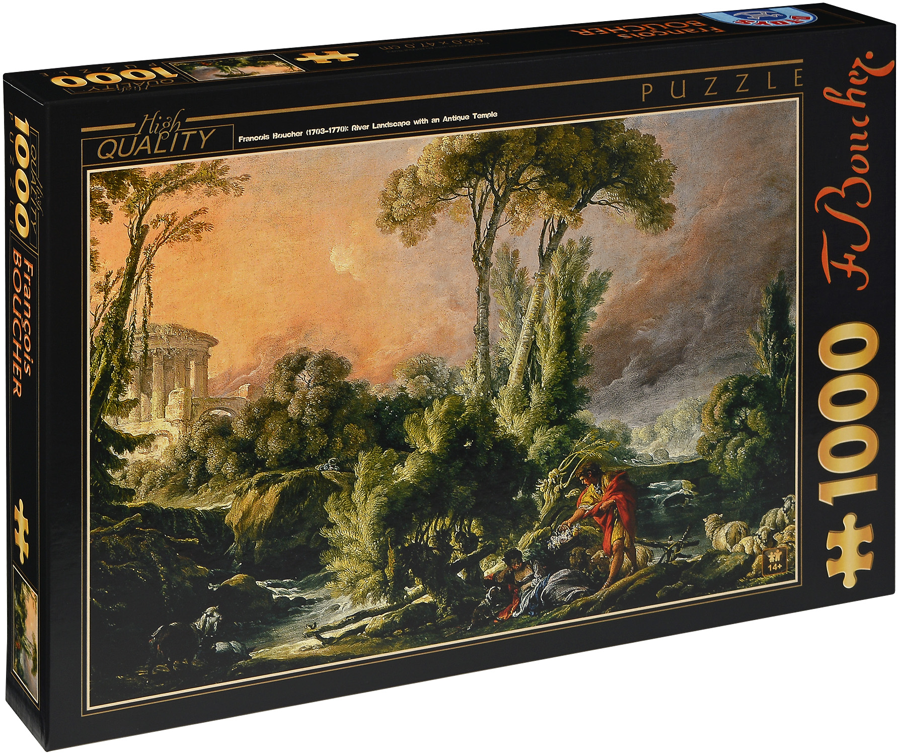 Пъзел D-Toys от 1000 части - Речен пейзаж с античен храм, Франсоа Буше