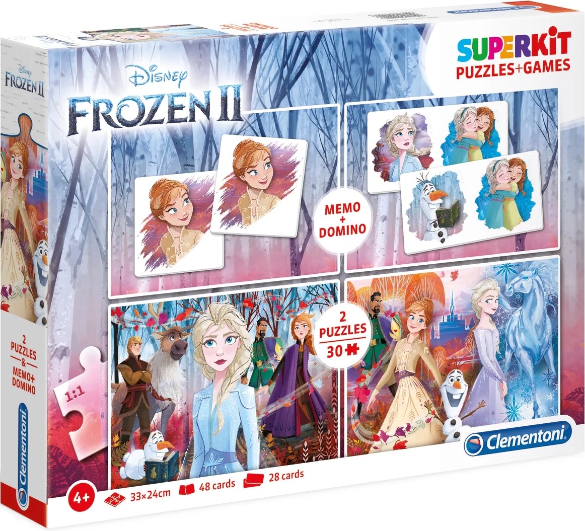Пъзел Clementoni от 2 x 30 части, мемо игра и домино - Замръзналото кралство 2