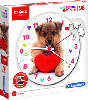 Пъзел-часовник Clementoni от 96 части - Кученце, с механизъм