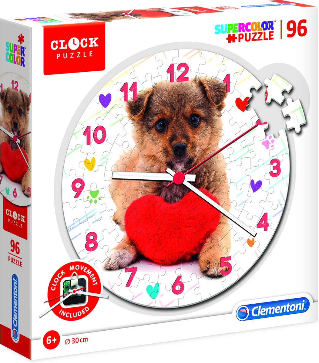 Пъзел-часовник Clementoni от 96 части - Кученце, с механизъм
