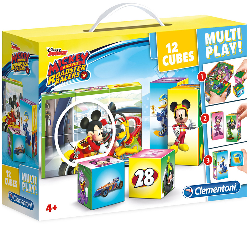 Пъзел с кубчета Clementoni от 12 части - Мики и приятели състезатели