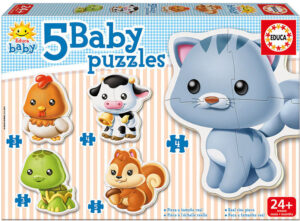 Бебешки пъзел Educa 5 в 1 - Бебета животни
