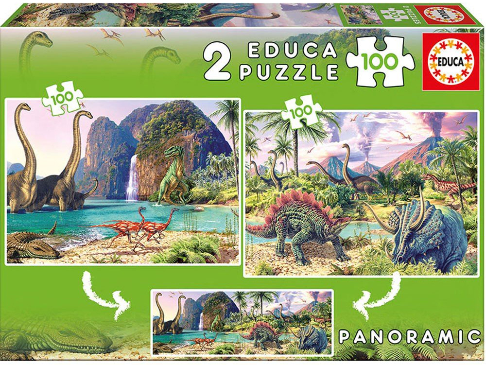 Пъзел Educa от 2 x 100 части - Дино свят