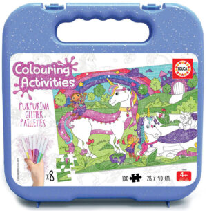 Пъзел за оцветяване Educa от 100 части - Еднорог, с 8 флумастера