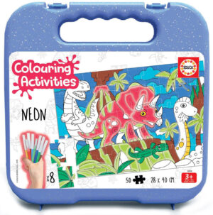 Пъзел за оцветяване Educa от 50 части - Динозаври, с 8 флумастера