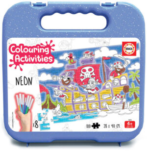 Пъзел за оцветяване Educa от 100 части - Пирати, с 8 флумастера