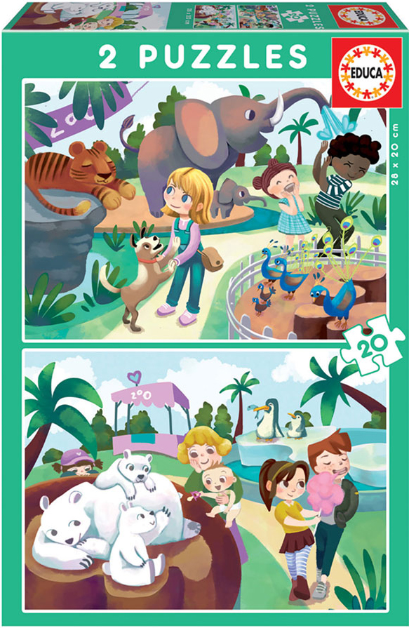 Пъзел Educa от 2 x 20 части - В зоологическата градина