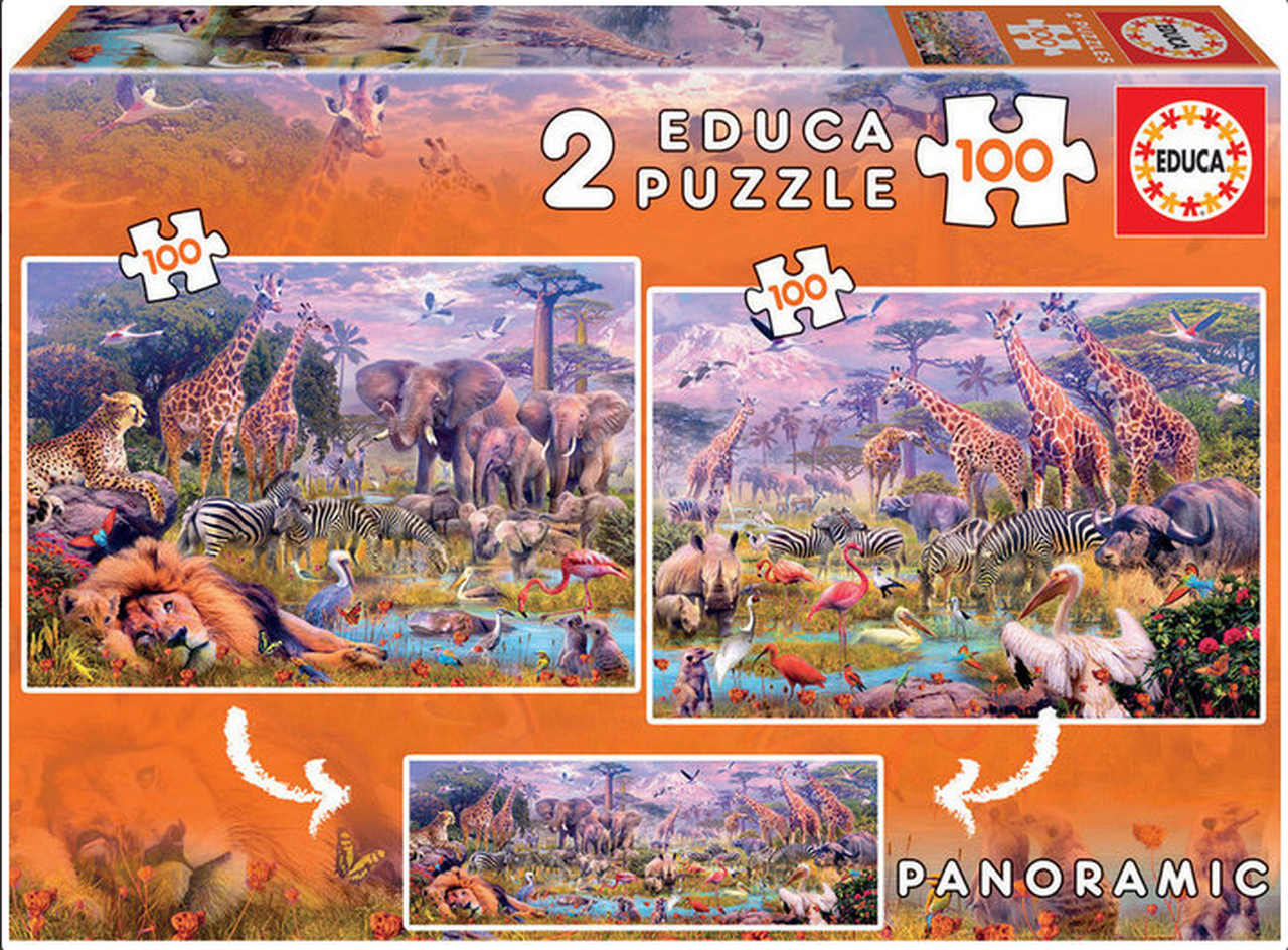 Пъзел Educa от 2 x 100 части - Диви животни