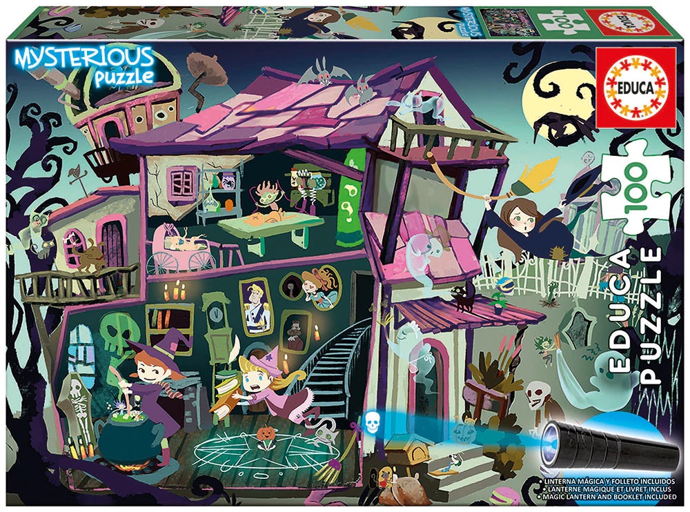 Пъзел-загадка Educa от 100 части - Призрачна къща, с UV светлина
