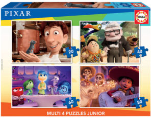 Пъзел Educa 4 в 1 - Рататуи, Отвътре навън, Коко, Високо в небето