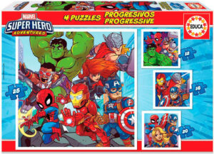 Пъзел Educa 4 в 1 - Приключенията на супергероите
