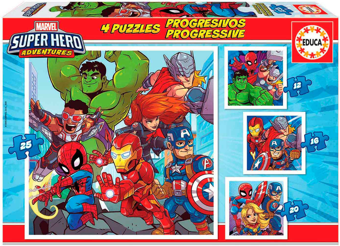 Пъзел Educa 4 в 1 - Приключенията на супергероите