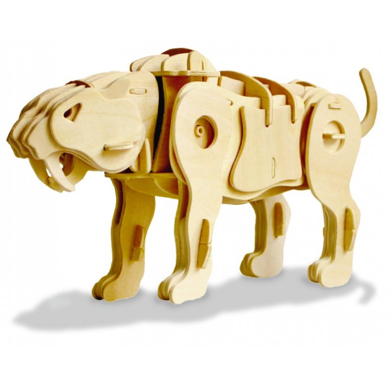 Дървен 3D пъзел Robo Time от 75 части - Саблезъб тигър