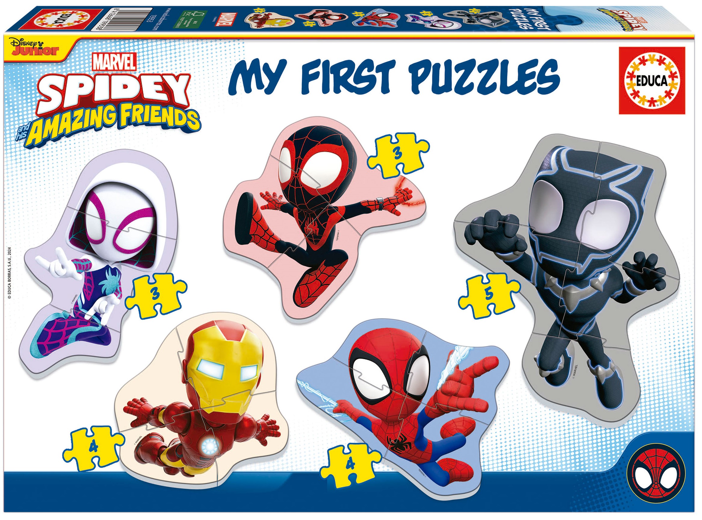 Бебешки пъзел Educa 5 в 1 - Спайди и невероятните му приятели