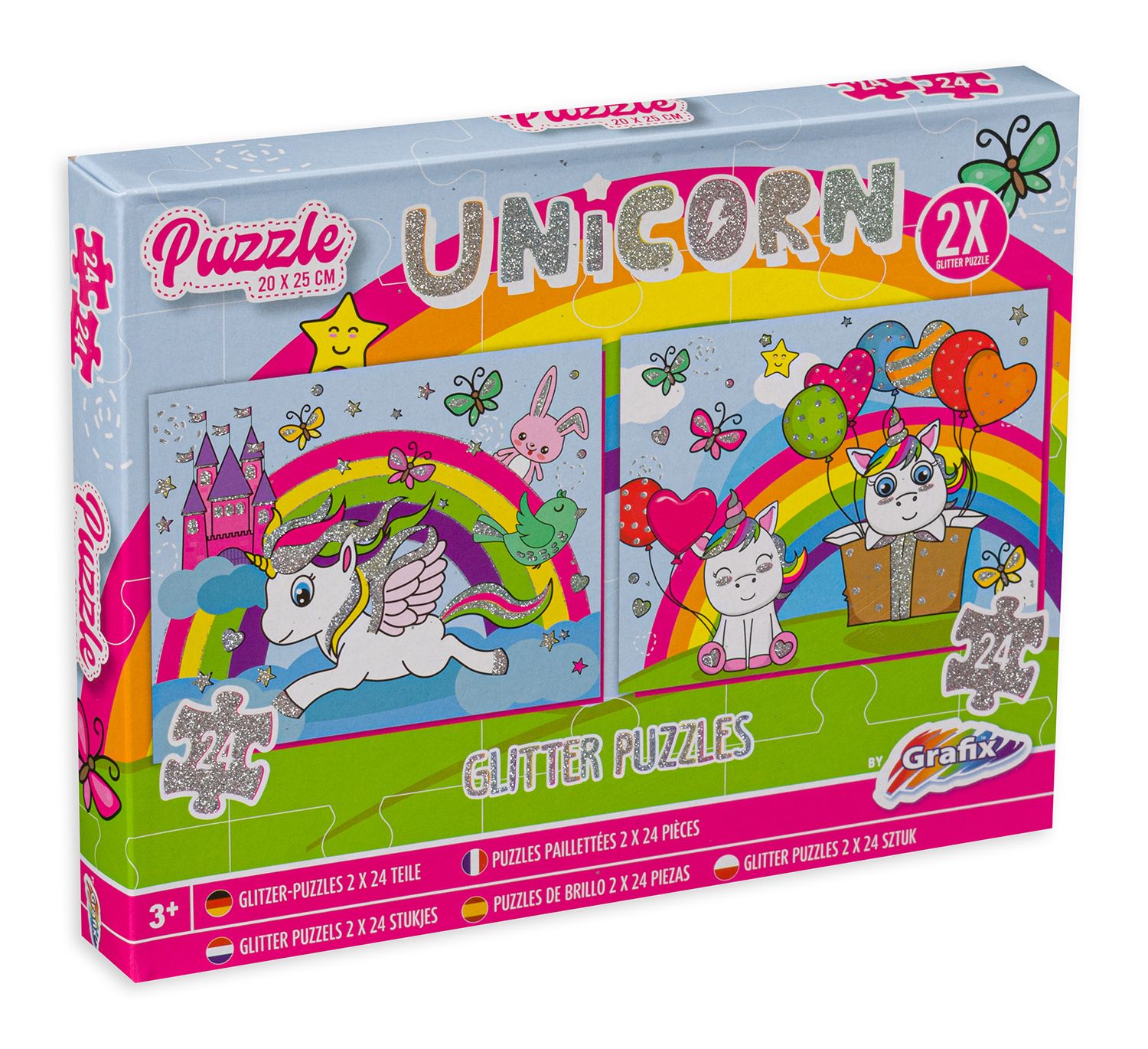 Блестящ пъзел Grafix от 2 х 24 части - Еднорози, асортимент