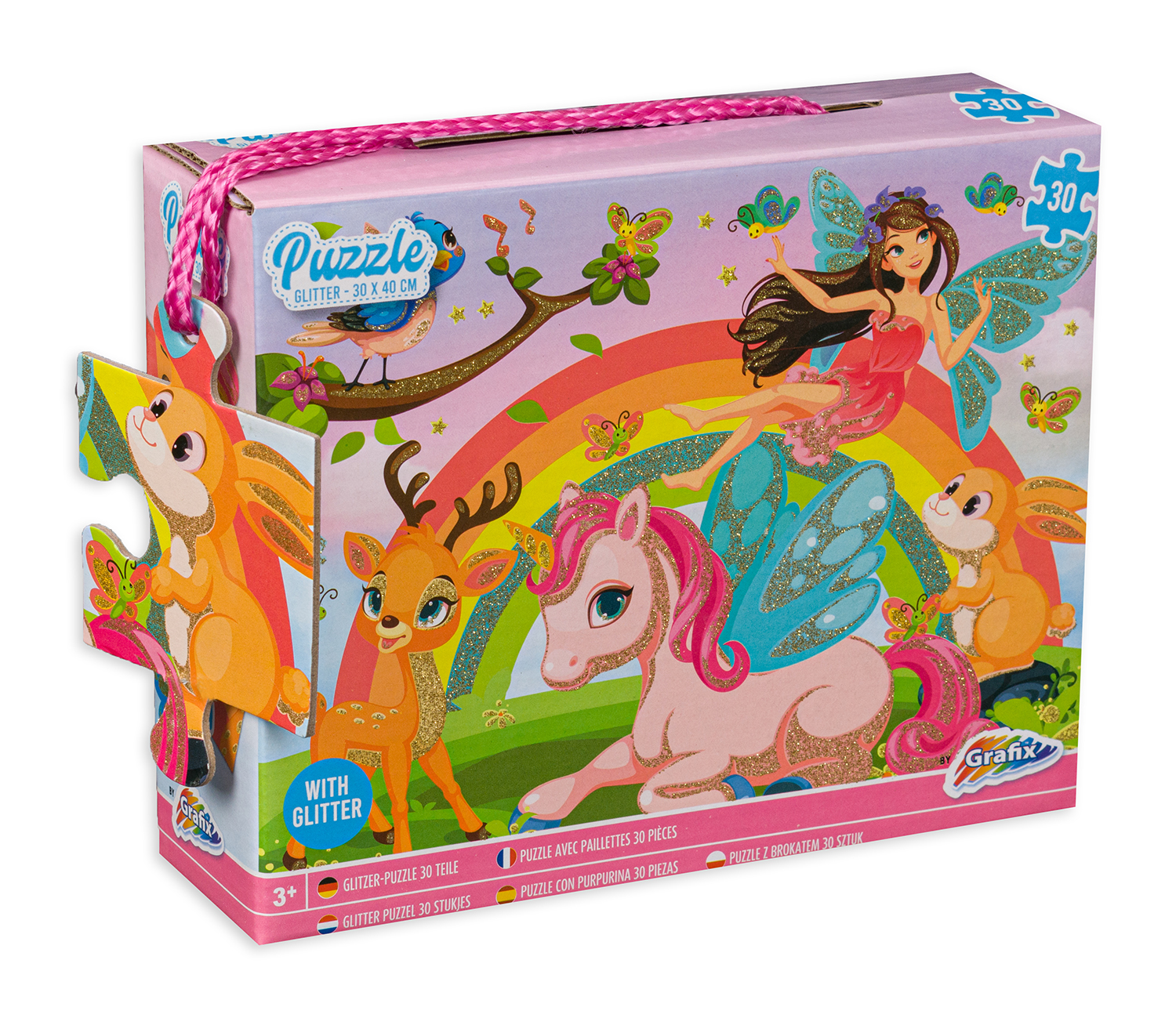Блестящ пъзел Grafix от 30 части - Фея и животинки