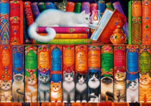 Пъзел Bluebird от 1000 части - Котка на рафта с книги, Рандал Спенглър