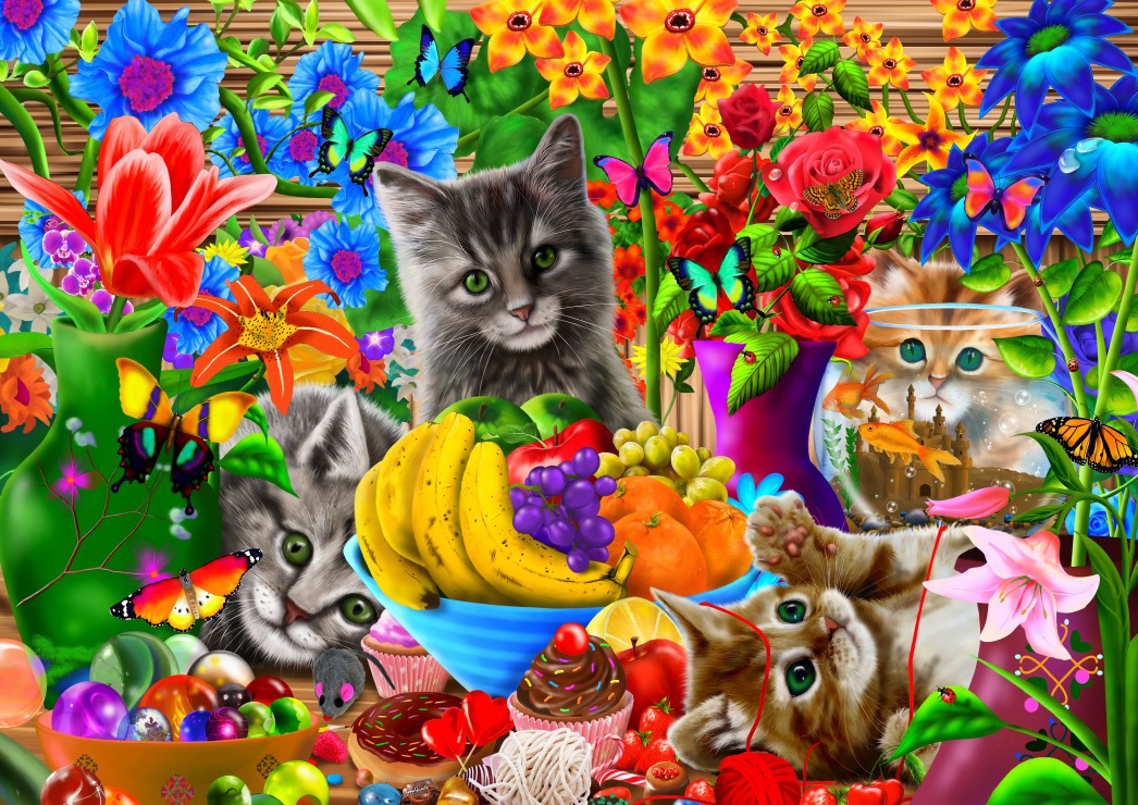 Пъзел Bluebird от 100 части - Котешки забавления, Джералд Нютън