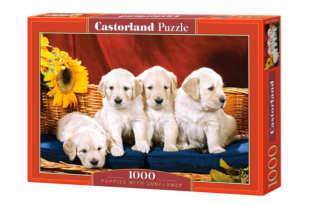 Пъзел Castorland от 1000 части - Кученца със слънчоглед