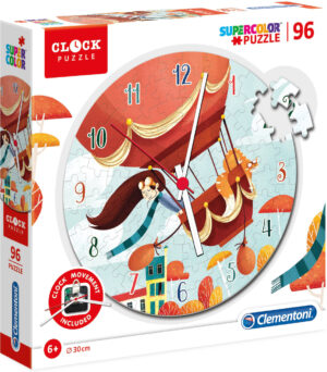 Пъзел-часовник Clementoni от 96 части - Балон, носен от вятъра, с механизъм