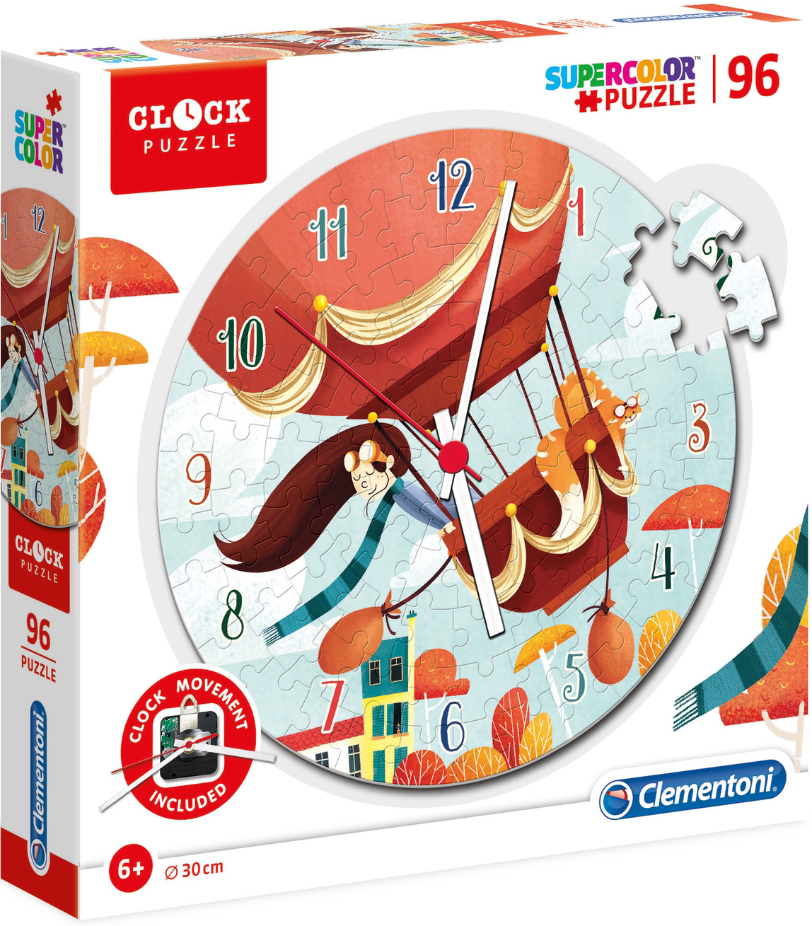 Пъзел-часовник Clementoni от 96 части - Балон, носен от вятъра, с механизъм