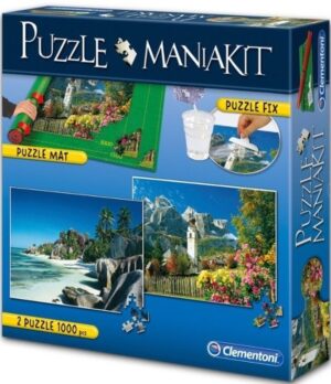 Панорамен пъзел Clementoni от 2 x 1000 части - Планини и плажове, с подложка за редене
