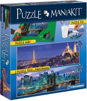 Панорамен пъзел Clementoni от 2 x 1000 части - Забележителности, с подложка за редене